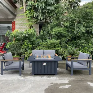132 Cm Aluminum Rectangle Patio Firepit Table With Sofas