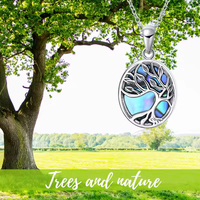 Collier Médaillon Photo Arbre de Vie en Argent 925 en Gros, Incrustation Personnalisée d'Abalone Irisé, Bijoux Fins pour Femme