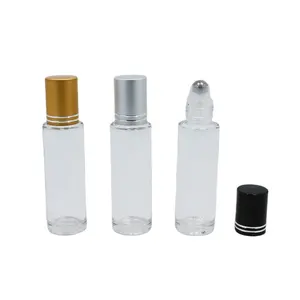 Großhandel 15 ml 15 ml runde Rolle ätherisches Öl Serum flasche leere transparente kosmetische Glas rolle auf Flasche mit Schraub verschluss