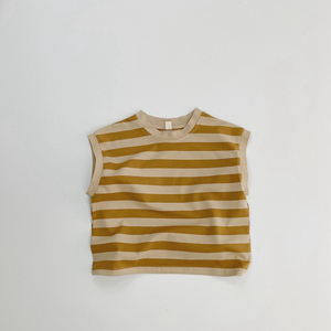 Bébé garçons et filles vêtements rayé <span class=keywords><strong>gilet</strong></span> 2025 été nouveau mince mode Style ample décontracté bio coton sans manches haut - Product Image 5