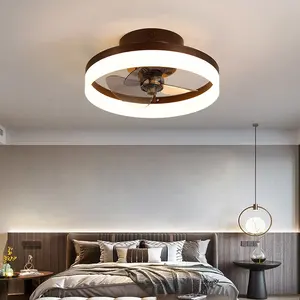 Oturma odası yatak asılı lamba akıllı uzaktan kumanda yuvarlak ceil fan ışık modern siyah Led tavan vantilatörleri