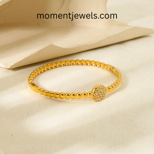 Brazalete de Acero Inoxidable Chapado en Oro de 18K, Resistente al Agua, Sin Deslustre, con Pedrería Redonda, Elegante Regalo para Mujer - Product Image 4