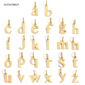 Amuleto de Letra Minúscula |   Colgante con Inicial del Alfabeto en Acero Inoxidable Chapado en Oro PVD de 14K |   Impermeable, Hipoalergénico y Resistente al Deslustre - Product Image 2