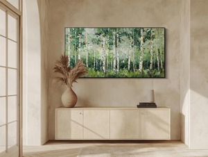 Arte Mural Enmarcado <span class=keywords><strong>de</strong></span> Abedul, Pintura al Óleo Abstracta Texturizada en 3D Hecha a Mano, Pintura Decorativa <span class=keywords><strong>de</strong></span> Bosque Verde sobre Lienzo para Sala <span class=keywords><strong>de</strong></span> Estar - Product Image 2