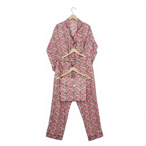 Beautiful Indian Vintage White Floral Print 100% Cotton Women's Two-Piece Night Wear Set Button Detail Pajama <b>Trouser</b> Sleepwear - Product Image 1