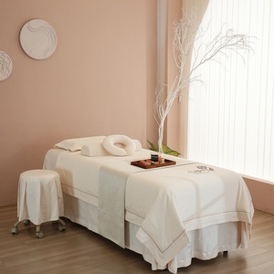 White Emboridery logo Massage Table Skirt Solid Color Set Massage Table <strong>Sheet</strong> Sets <strong>Bed</strong> <strong>Valance</strong> <strong>Sheet</strong> Table Skirt - Product Image 4