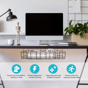 Ofis bilgisayar şarj tel kablosu kablosu masa üstü organiser Metal tepsi raf altında masa kablo yönetimi kablo tutucu - Product Image 3