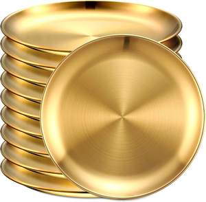 Custom <strong>Gold</strong> <strong>Charger</strong> <strong>Plates</strong> Outdoor Camping Serving Tray Decorative Round Restaurant Korean 304 Stainless Steel Dinner <strong>Plate</strong> - Product Image 1