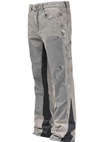 Pantalon évasé empilé pour hommes peint à la main en noir, couleur contrastée, jeans décontractés en denim