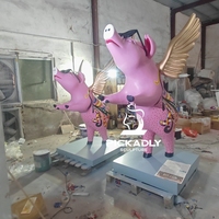 Escultura de Cerdo Pop Art, Moderna Estatua de Cerdo Volador de Fibra de Vidrio, Escultura Colorida de Pop Art para Decoración Interior y Exterior
