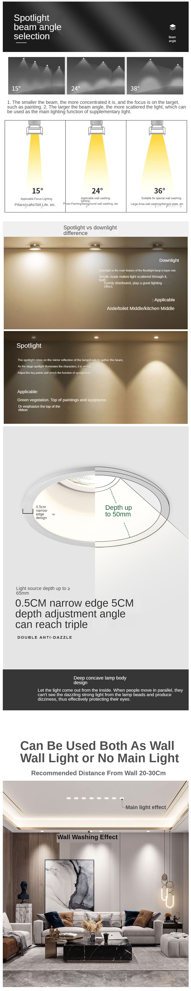 Recessed Narrow Edge Black Aluminium COB Spotlight