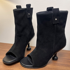 Sandalias de Verano con Punta Abierta de Ante, Botines de Tacón Bajo Tipo Kitten, Botines Cortos Sexys para Mujer - Product Image 6