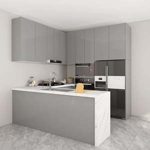 Muebles de Cocina Modernos en Forma de L Personalizados, Gabinete Blanco con Encimera de Piedra Sinterizada y Fregadero, Juego de Isla de Cocina Hecho en China - Product Image 1