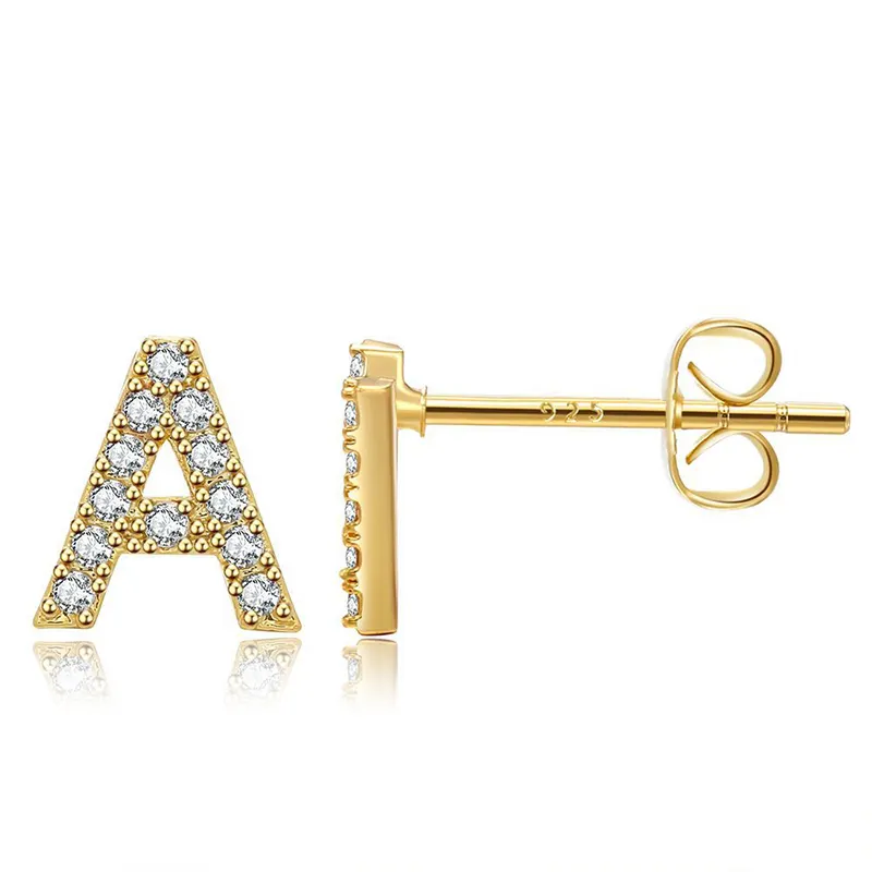Wholesales Diamond 18k Gold Filled Alphabet Initial Letter Earring Stud For Women