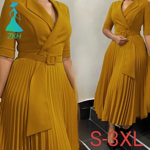 <span class=keywords><strong>Robe</strong></span> Ceinturée Professionnelle Chic à Manches Courtes <span class=keywords><strong>Taille</strong></span> <span class=keywords><strong>Haute</strong></span> Évasée Col Rond <span class=keywords><strong>pour</strong></span> Femme Printemps Été - Product Image 1