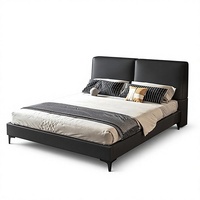 Meubles de chambre à coucher en bois de luxe moderne : Lit double king-size épaissi avec sommier et matelas, et tiroirs de rangement