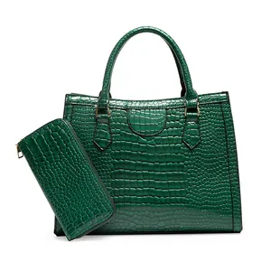 Hot selling dark sapphire green crocodile pattern leather purses and handbags for women luxury customizable fashion woman bags