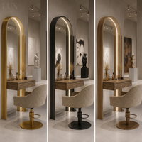 Station de coiffure moderne LUX pour salon de coiffure |   Ensemble table de barbier personnalisée et miroir LED |   Solution tout-en-un pour le mobilier et la décoration de salons de coiffure
