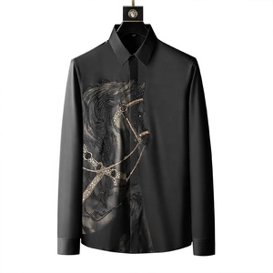 Chemise tendance pour homme à manches longues, style décontracté, imprimé animal, style anglais, avec strass, coupe ajustée, infroissable et sans repassage - Product Image 5