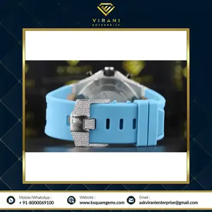 Alta calidad automático VVS claridad Moissanite Diamante tachonado reloj goma cielo Dial ventana plata Acero inoxidable banda buena - Product Image 5