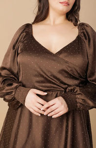 Vestido Largo de Satén con Estampado Digital de Puntos, Manga Larga, Cintura Natural y Antiarrugas, para Oficina o Uso Casual - Product Image 2