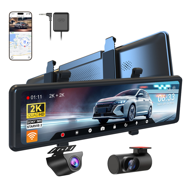 ADINKAM Sony IMX Sensor Mirror Dash Cam Front/Rear 2K+ Touch Screen GPS Video Recorder Easy Installation WiFi APP Recording