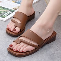 Sandales décontractées d'été pour femmes à talon bas carré, à deux brides, à bout ouvert, style claquettes et mules, pour l'extérieur, vente en gros