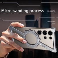Carcasa protectora de aluminio sin marco de alta calidad, cubierta de soporte giratorio magnético inalámbrico para teléfono móvil Samsung S24 Ultra