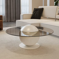 Table basse moderne en verre trempé avec pieds en boule de marbre pour le mobilier de salon