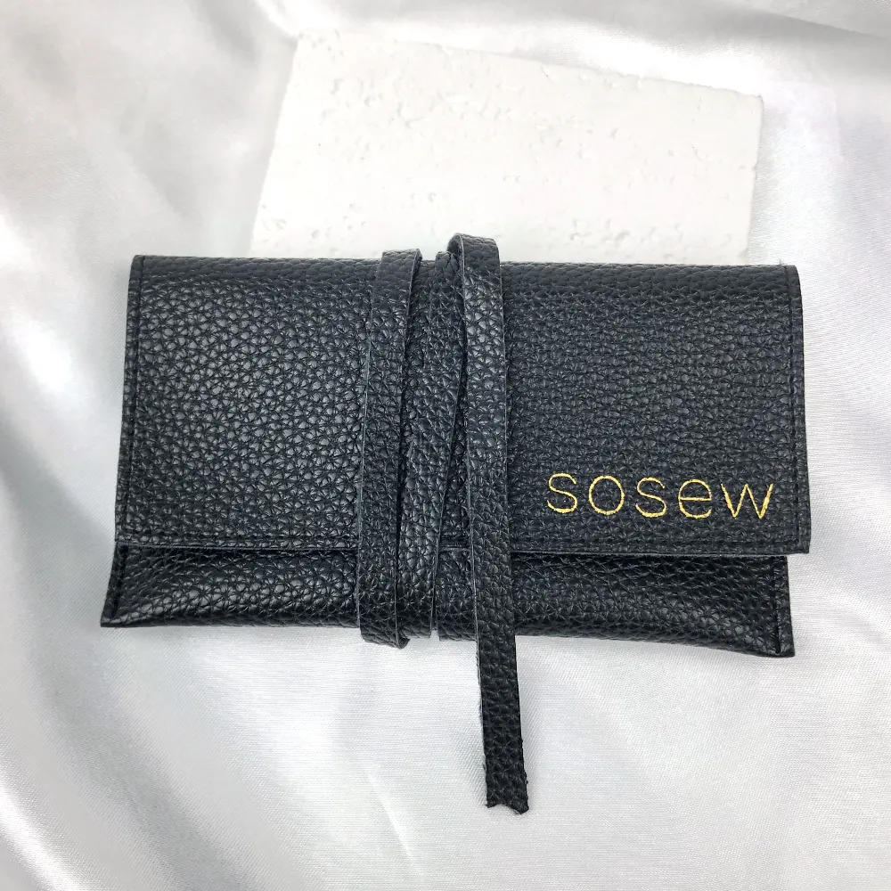 SoSew custom logo size logo deboss cosmetic bag handmade flap faux leather pouch with string