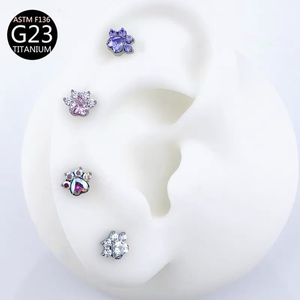Piercing en Titane Zircon <span class=keywords><strong>Patte</strong></span> de Chat, Clou d'oreille, Labret à filetage interne, Anneau de lèvre, Bijoux de piercing corporel, Cadeau pour <span class=keywords><strong>la</strong></span> Saint-Valentin - Product Image 2