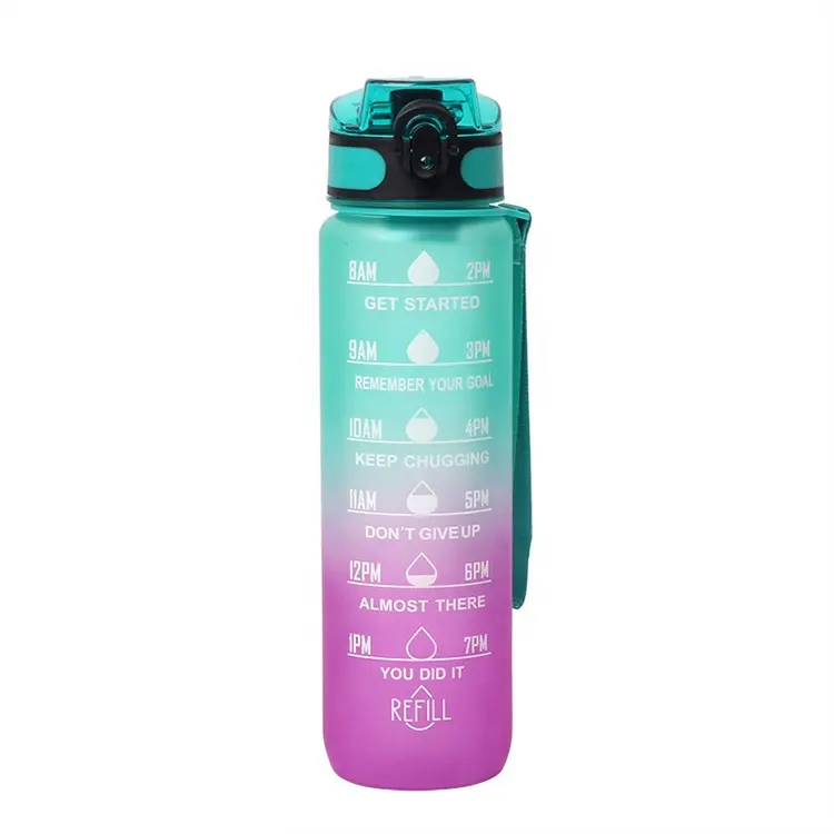 Gradient color leak-proof BPA free sports water bottle 1000ml motivational running water bottles