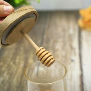 Supporto in vetro per vaso di miele moderno all'ingrosso con bastoncino di mestolo in legno e coperchio in legno per barattolo di miele in vetro da cucina di casa - Product Image 6