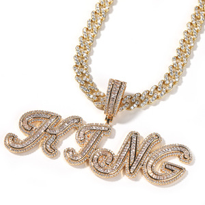 Personnalisé Hiphop Baguette Diamants Cursive Police Initiales Collier Lowcase Capital Fashion Pendentif - Product Image 4
