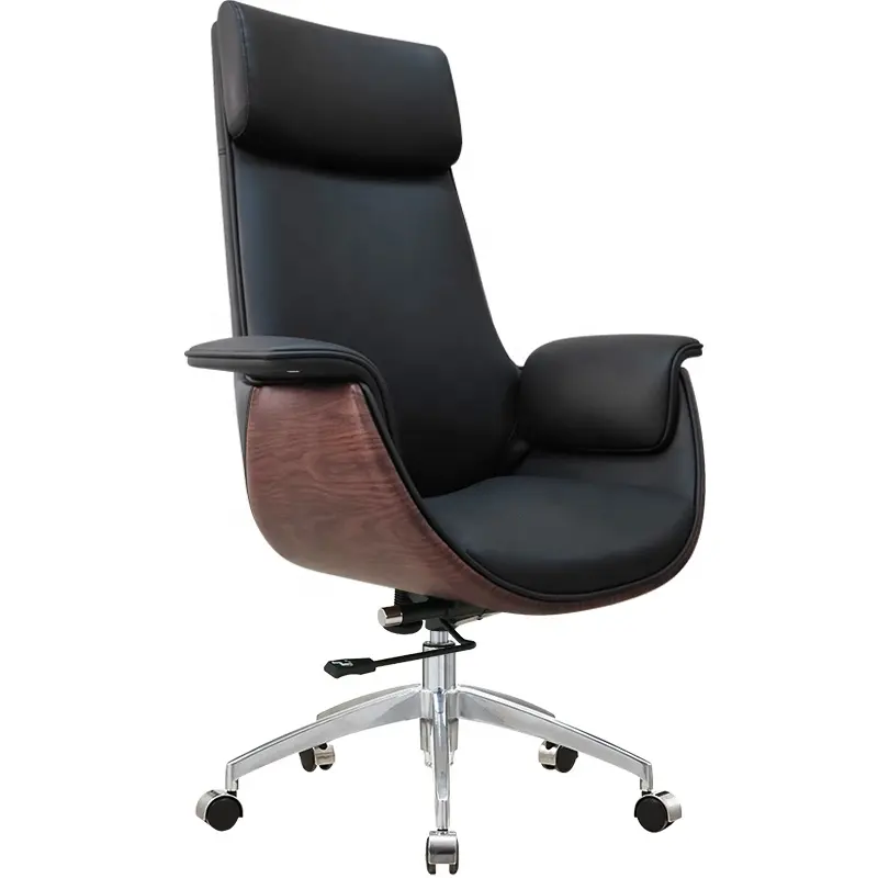 Schwarzer Leders essel klassischer Bürostuhl ergonomisches Design Rollstuhl