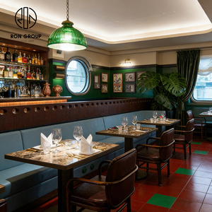 Ensemble de mobilier vintage pour restaurant britannique, banquettes en cuir commerciales, table carrée en pierre et chaises pour café et hôtel - Product Image 5