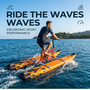 Sofort lieferbares orangefarbenes Flammen-Twin-Ponton-<span class=keywords><strong>Hydrobike</strong></span> für eine Person – aufblasbares Wasserfahrrad zum Pedeln, Surfen und für den Einsatz auf dem Wasser aus Aluminiumlegierung - Product Image 3