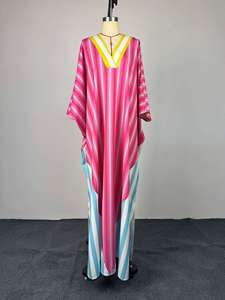 Nouvelle <span class=keywords><strong>Robe</strong></span> Longue Ample Dashiki Rayée Col V Tendance Printemps 2026 pour Femmes Africaines - Product Image 3