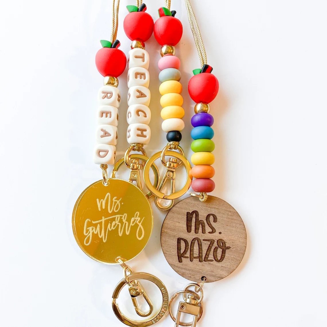 Wholesale Wooden Rainbow Silicone Lanyard Creative Gift Genuine Flat Bead Lanyard Image 2