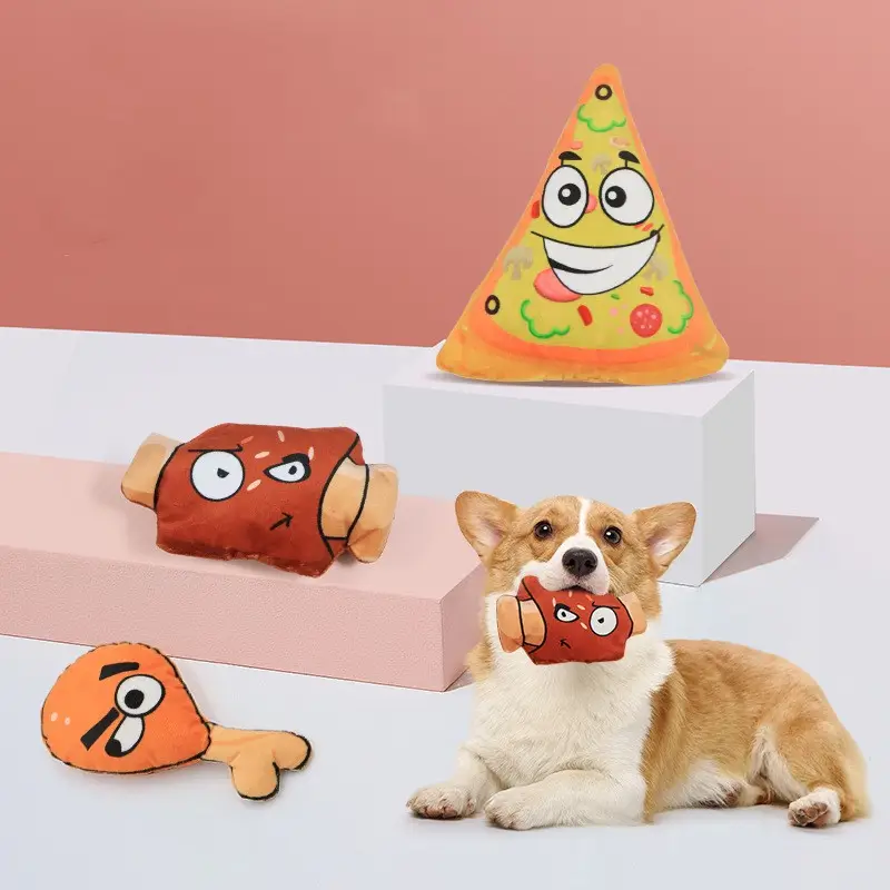 Mainan anjing baru, mainan anjing mengunyah tulang rusuk cadangan kaki ayam piza simulasi interaktif suara mewah