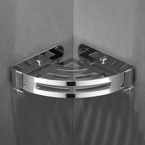 Venta al por mayor esquina sin perforación ducha de acero inoxidable Caddy esquina montado en la pared <span class=keywords><strong>baño</strong></span> esquina estante de almacenamiento con ganchos - Product Image 1