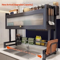 Organisateur d'armoire de cuisine en métal, égouttoir à vaisselle à double niveau, étagère de comptoir anti-poussière, support de bols moderne et minimaliste