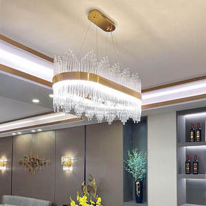 Modern round Crystal Chandelier with Rectangle Design <b>LED</b> Pendant <b>Lights</b> <b>for</b> Dining <b>Room</b> Kitchen Island Lighting Middle Size - Product Image 3