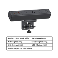 Regleta de escritorio con abrazadera, carga rápida USB-C de 18W, 3 tomas de CA de EE. UU., protector contra sobretensiones, extensión de enchufe para escritorio de oficina, venta al por mayor