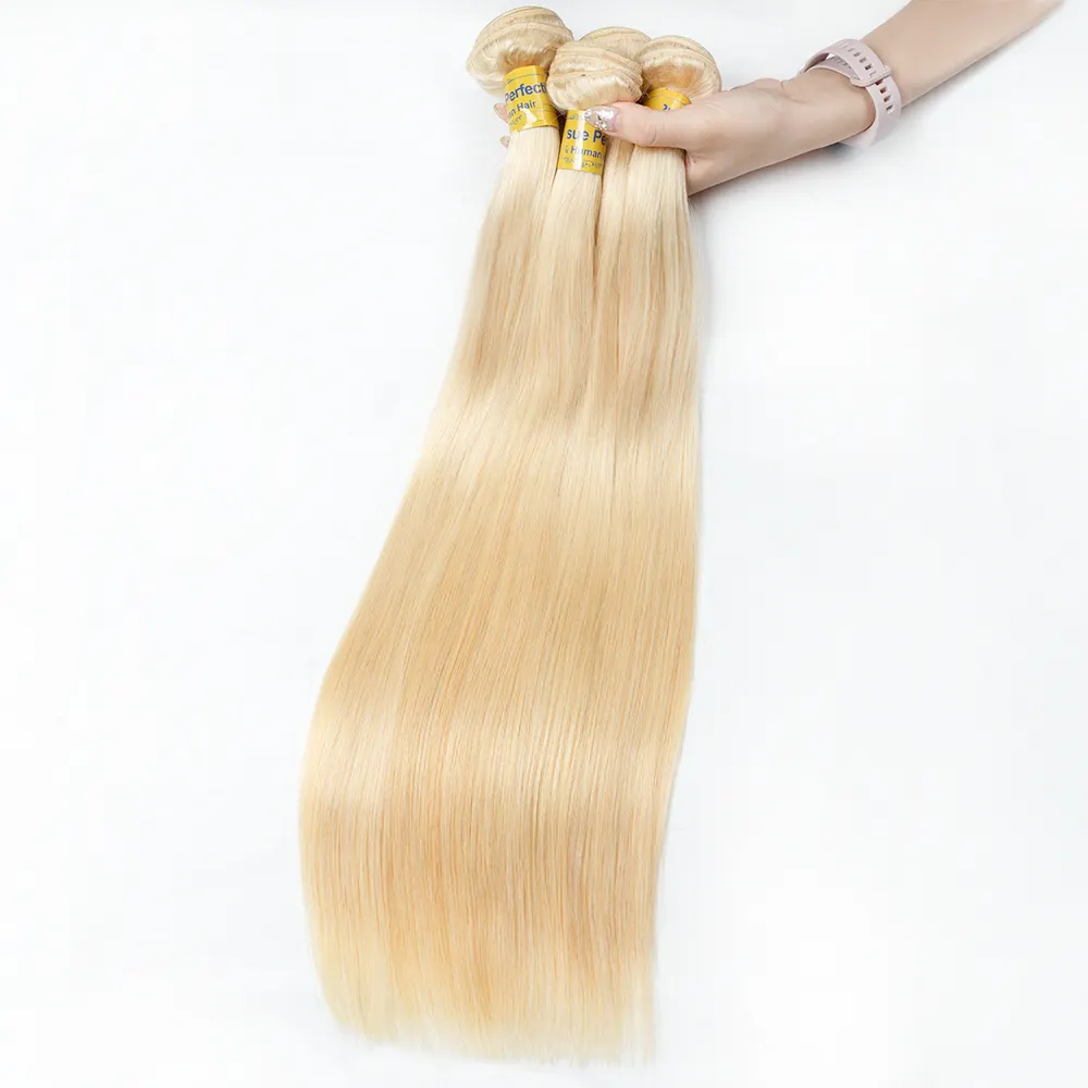 cheap 12a super double drawn straight human hair bundles 613 blonde hair easy color human hair extension for black women vendor