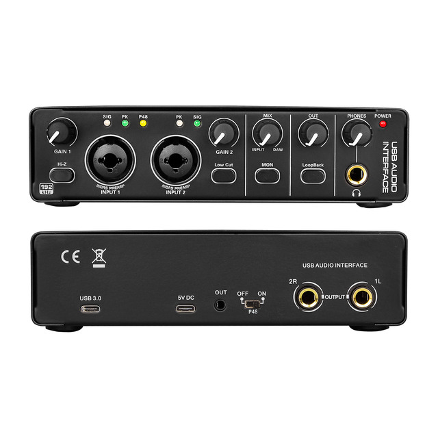 MD22 2 Channel Pro Audio Interface 2 in 2 Out Recording Live Equipment Singing USB External Guitar Mixer