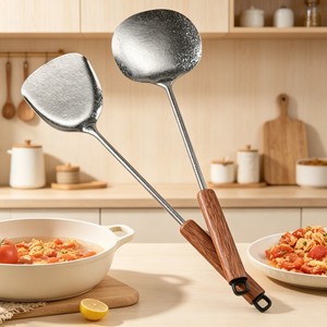 Juego de espátulas de titanio con mango de madera, 4 piezas, utensilios de cocina resistentes al calor, cuchara para sopa y salteados - Product Image 3