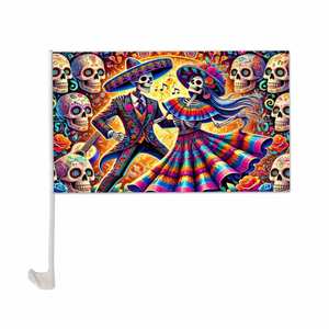 Drapeau <span class=keywords><strong>de</strong></span> fenêtre <span class=keywords><strong>de</strong></span> voiture sur le thème du Jour des Morts au Mexique, <span class=keywords><strong>prix</strong></span> bas, 12x18 pouces, logo personnalisé - Product Image 1
