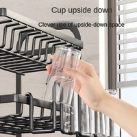 Égouttoir à vaisselle double couche pour cuisine avec design zoné, support pour couteaux et baguettes, porte-tasses, plateau anti-goutte et égouttoir à eau