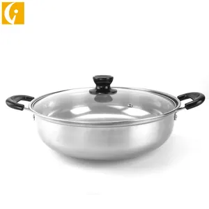 Grosir Panci Sup Kelas Makanan Stainless Steel, Peralatan Masak Hot Pot Memasak dengan Tutup Kaca